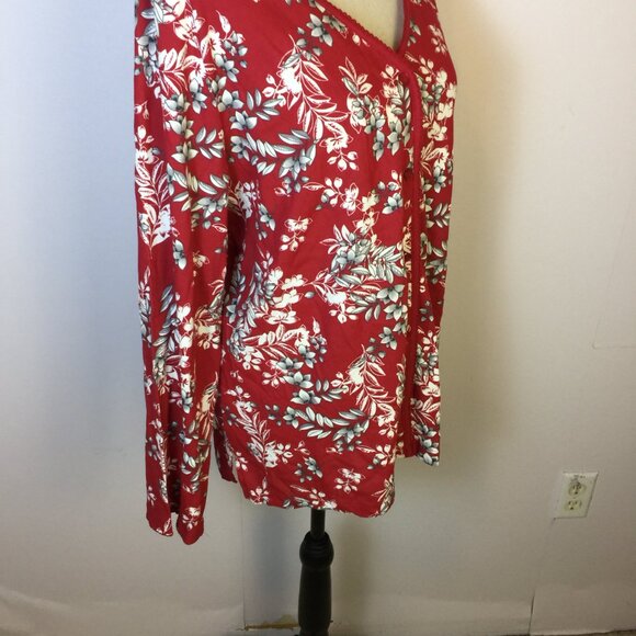 NWT Charter Club Pajama Top XL Womens Red Floral Long Sleeve Button Front V-neck - Picture 15 of 15